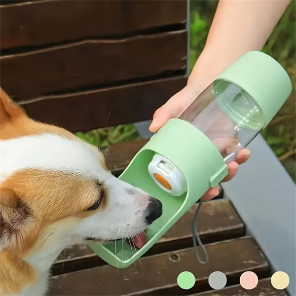 Mint green portable pet water bottle with flip drinking cup