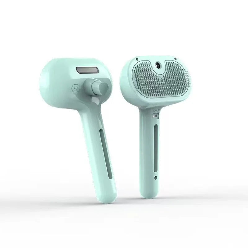 Pet grooming electric spray brush pair in mint green with textured massage head