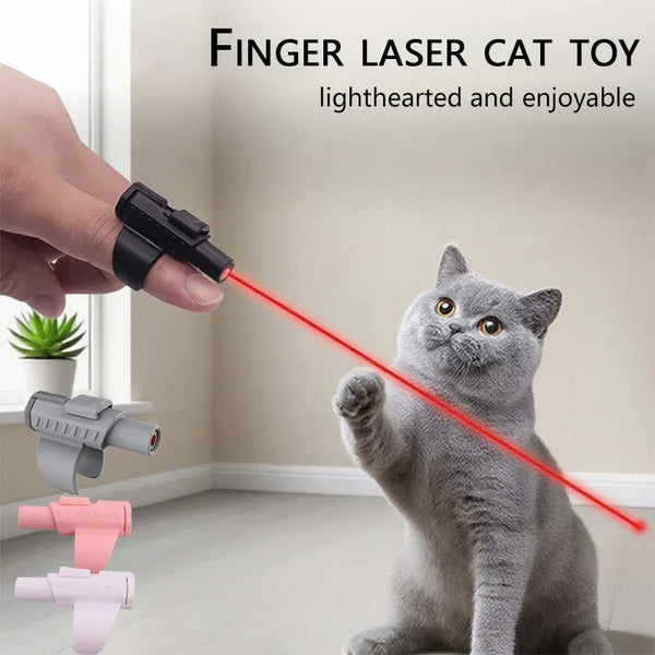 Finger-sleeve laser cat toy, black pointer with red beam and hand grip in view